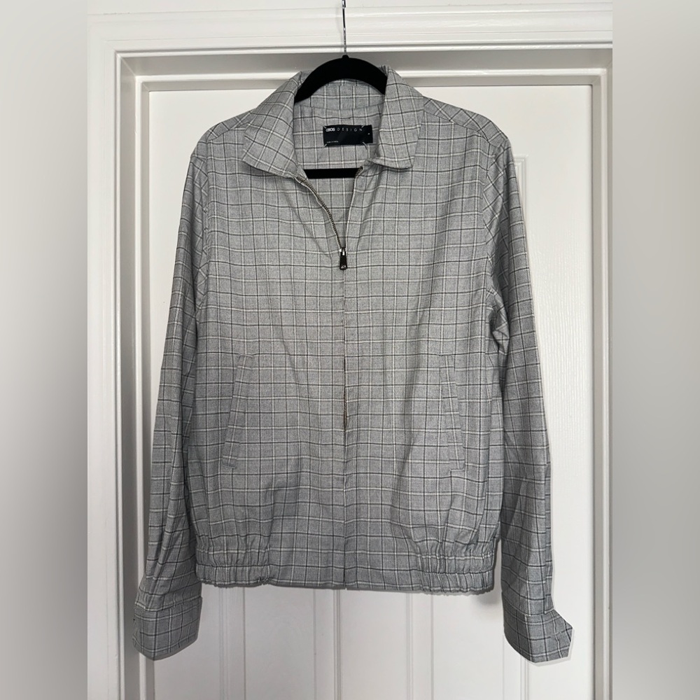 ASOS Design - Men’s Plaid Zip Jacket (Grey/Black/White) Size S